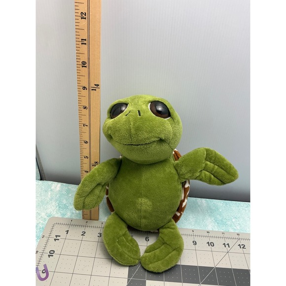 Green Turtle Plush Stuffed Animal Toy Brown Spotted Shell Cute Eyes - Picture 1 of 5